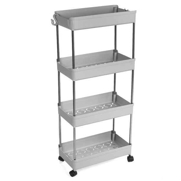 4-Tier Slide Out Gap Kitchen Slim Storage Tower Rack Shelves Cart Wheels